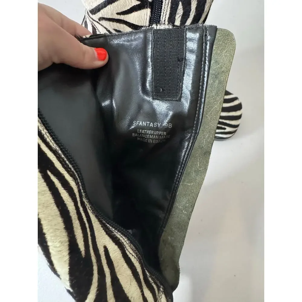 VTG 90s 
Steve Madden Zebra Pony Hair Chunky Heel Boots Size 9 - Picture 3 of 9